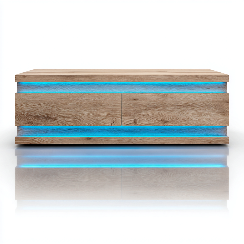 Mobile TV in legno composito 130x40x45 cm - naturale - con illuminazione LED - design moderno - per soggiorno-villaovae