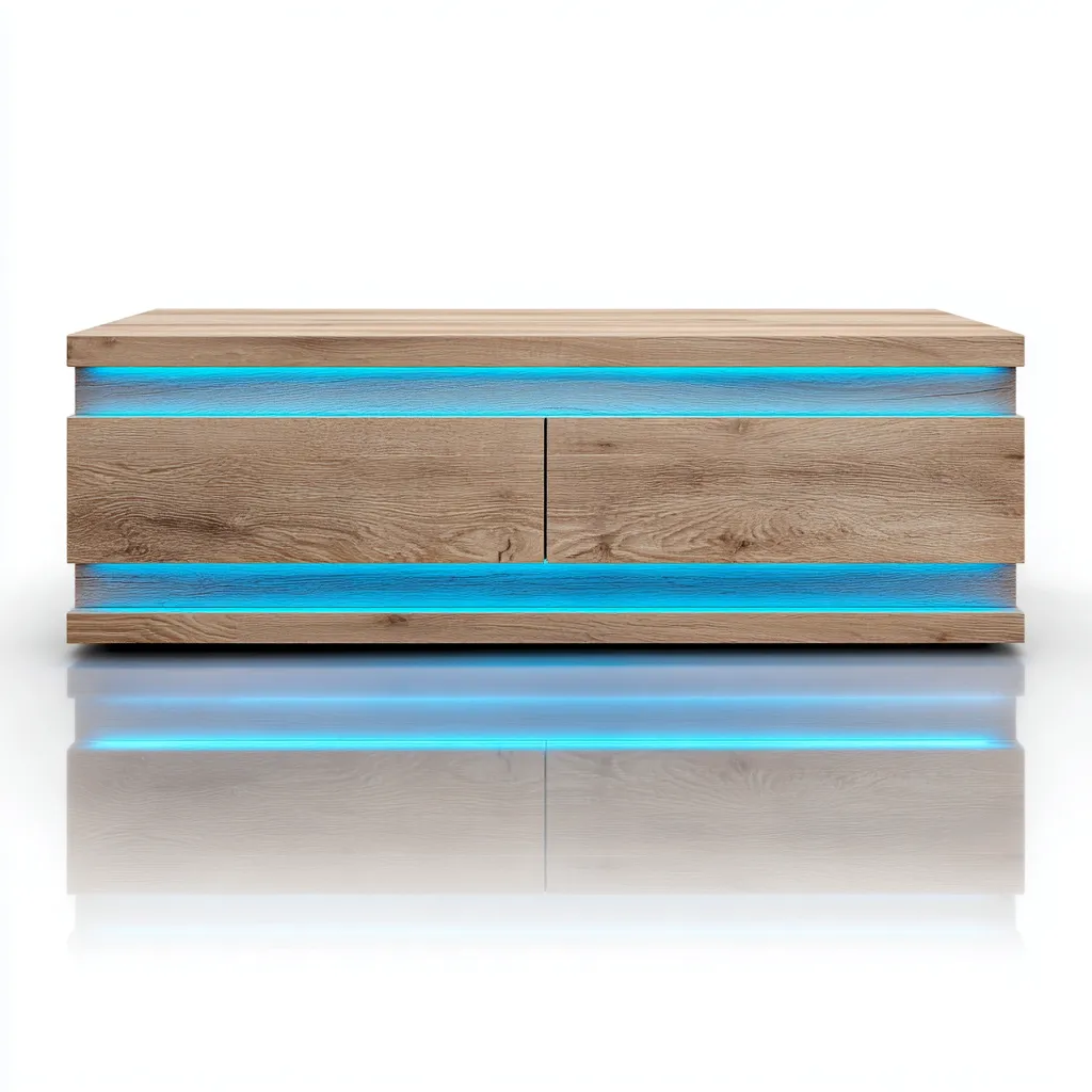 Mobile TV in legno composito 130x40x45 cm - naturale - con illuminazione LED - design moderno - per soggiorno-villaovae