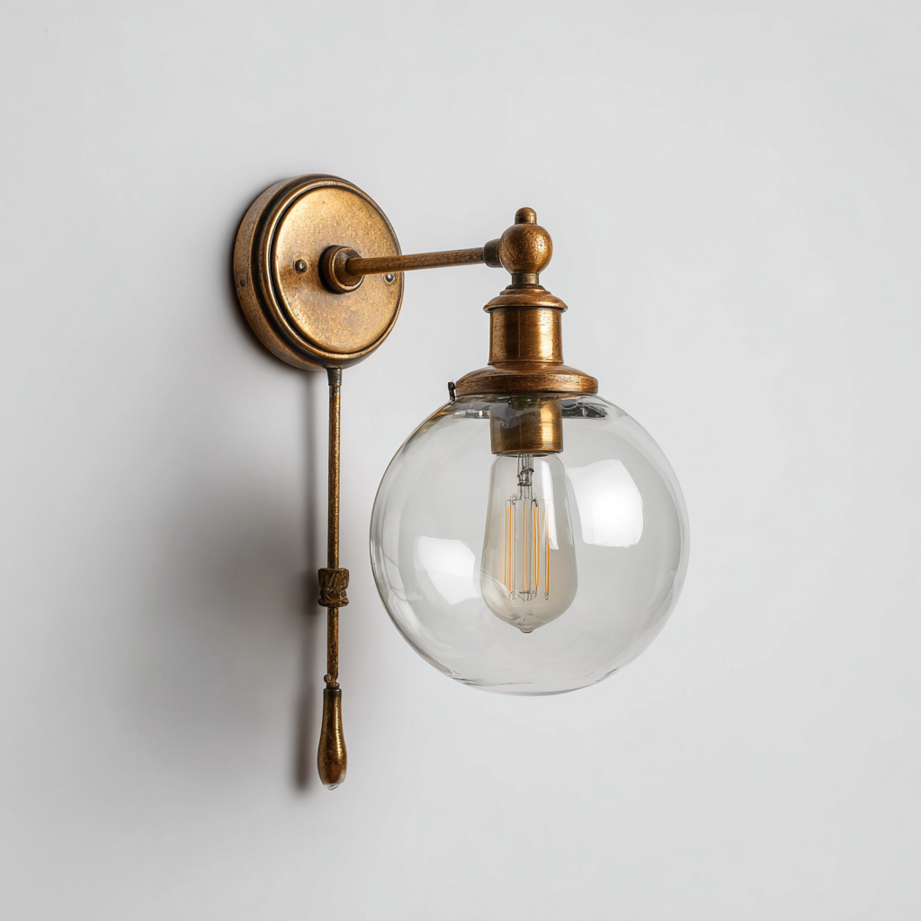 Applique in metallo e vetro 19x19x36 cm - trasparente - ottone antico - per interni - design vintage elegante-villaovae