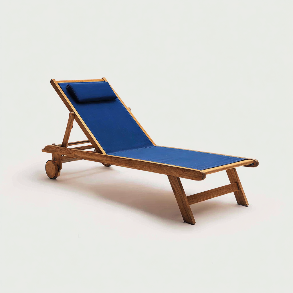 Lettino da sole legno 200x65x95 cm - blu - con ruote per esterni - design naturale-villaovae