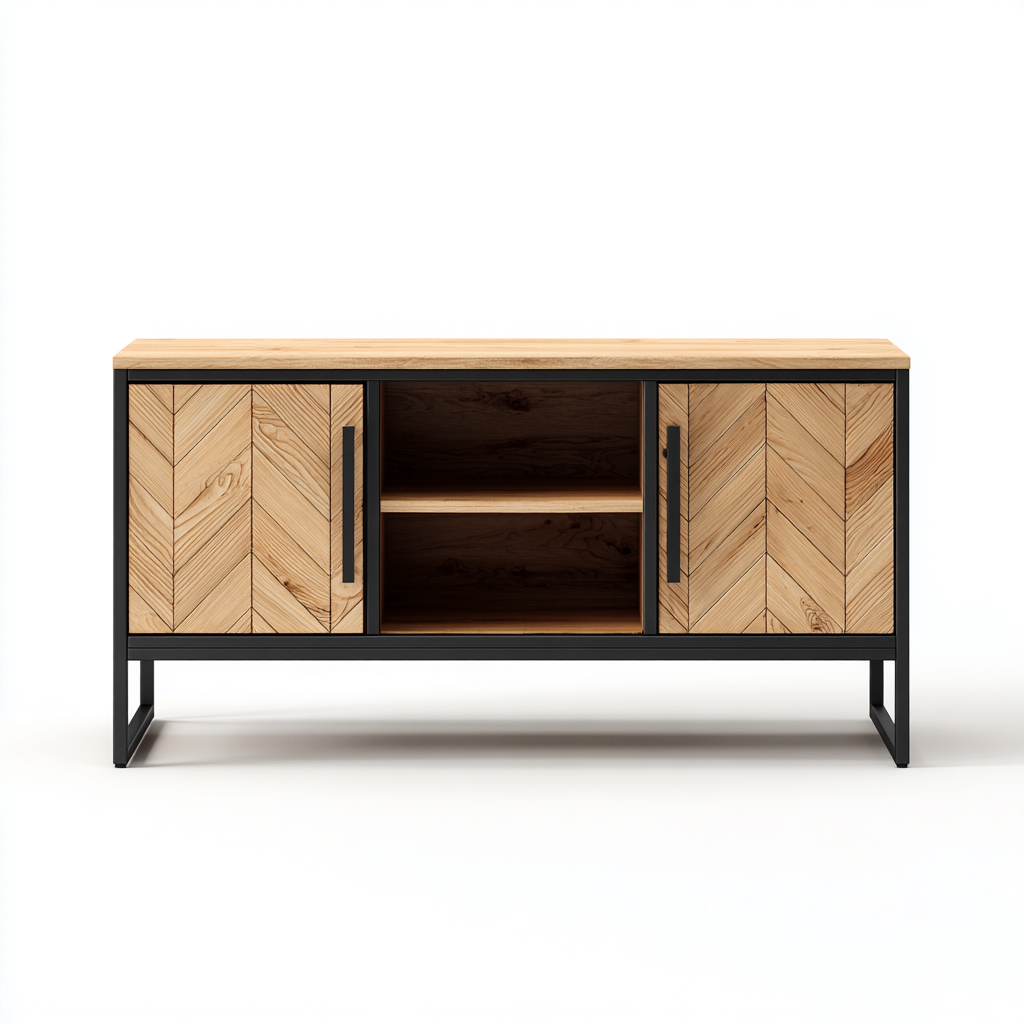 Mobile TV in legno e metallo 140x40x70 cm - legno naturale - nero - design industriale adatto al soggiorno-villaovae