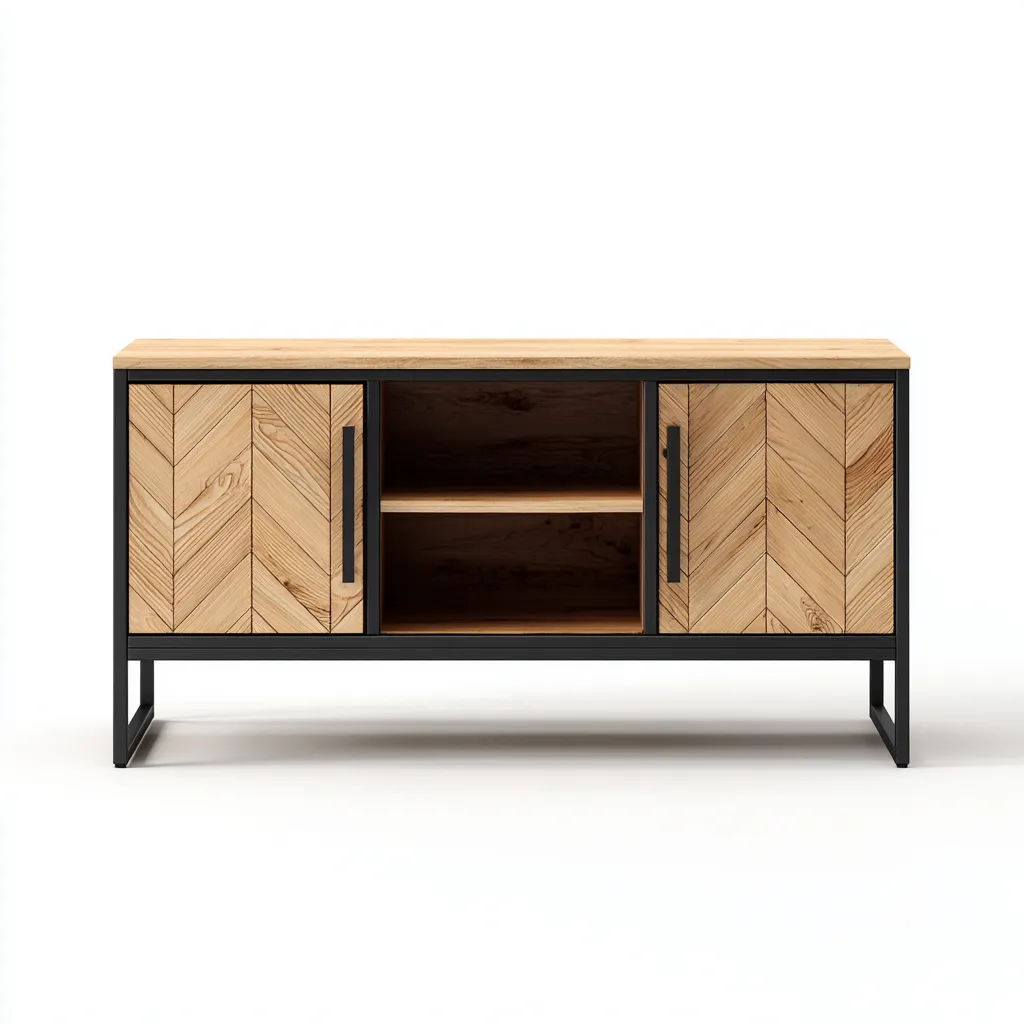 Mobile TV in legno e metallo 140x40x70 cm - legno naturale - nero - design industriale adatto al soggiorno-villaovae