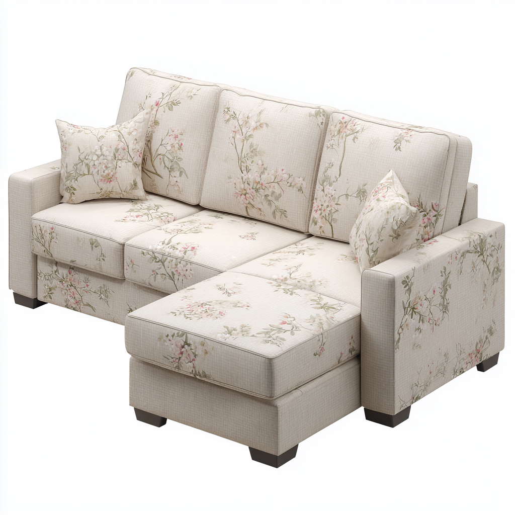 Divano angolare tessuto 265x172x86 cm - beige floreale - per soggiorno - design moderno-villaovae