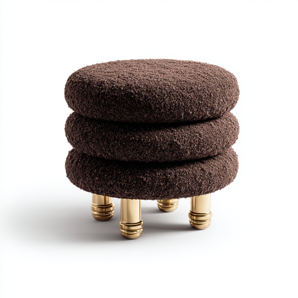 Pouf rotondo bouclé 42x42x48 cm - marrone - ottone - design moderno per soggiorno-villaovae