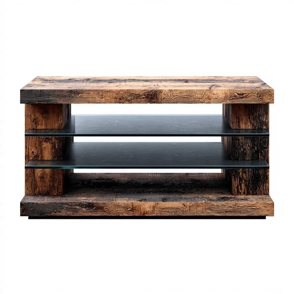 Mobile TV in legno massello e vetro 120x40x55 cm - marrone - design rustico - per soggiorno-villaovae