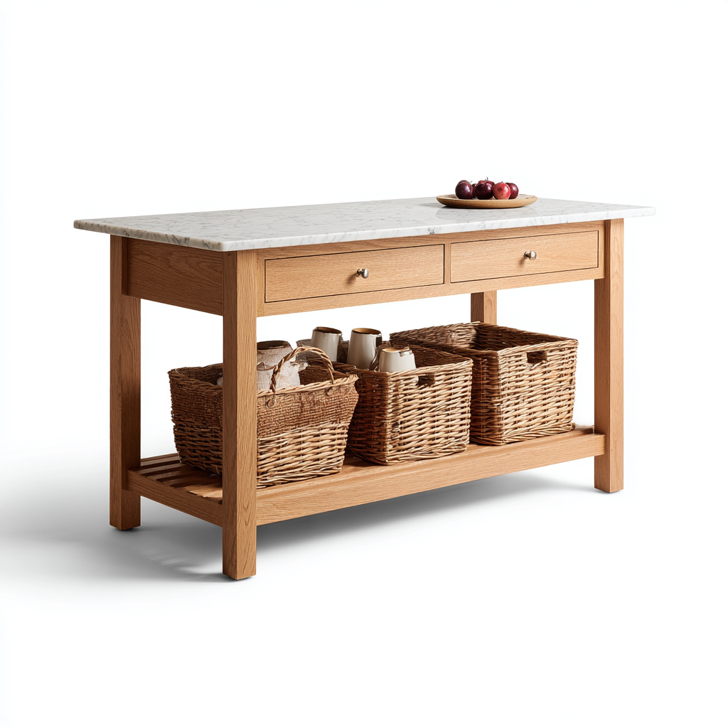 Isola da cucina legno e marmo 150x70x90 cm - legno naturale - marmo bianco - per cucina - design funzionale-villaovae