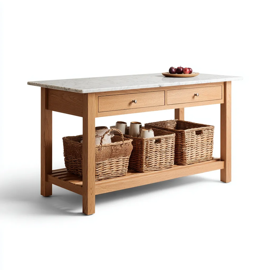 Isola da cucina legno e marmo 150x70x90 cm - legno naturale - marmo bianco - per cucina - design funzionale-villaovae