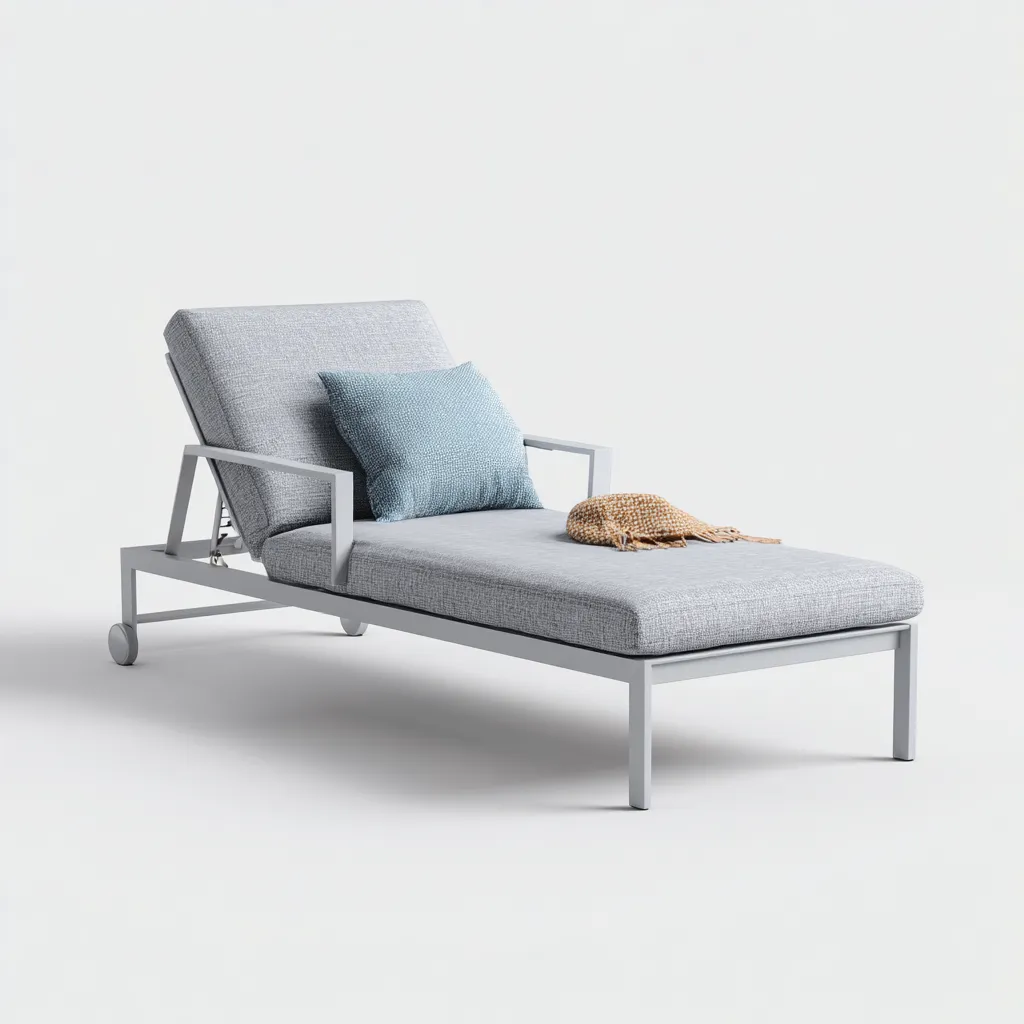 Lettino da sole in metallo con cuscino 198x70x42 cm - grigio chiaro - design moderno - adatto per uso esterno-villaovae