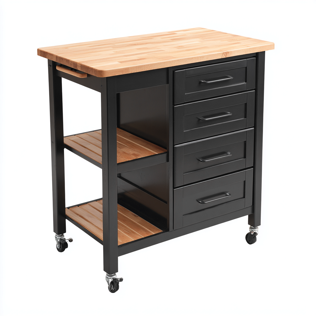 Isola da cucina legno - metallo 75x45x90 cm - nero - legno naturale - per cucina - design multifunzionale-villaovae