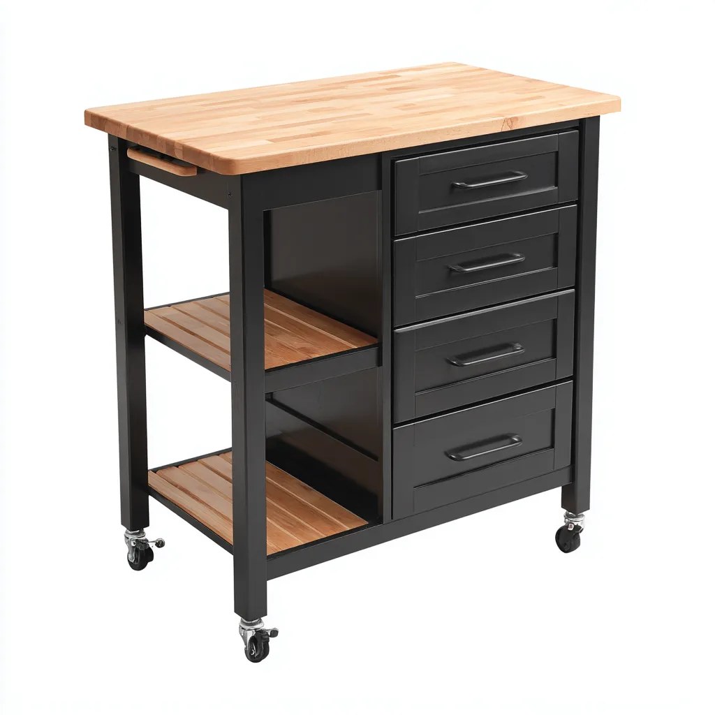 Isola da cucina legno - metallo 75x45x90 cm - nero - legno naturale - per cucina - design multifunzionale-villaovae