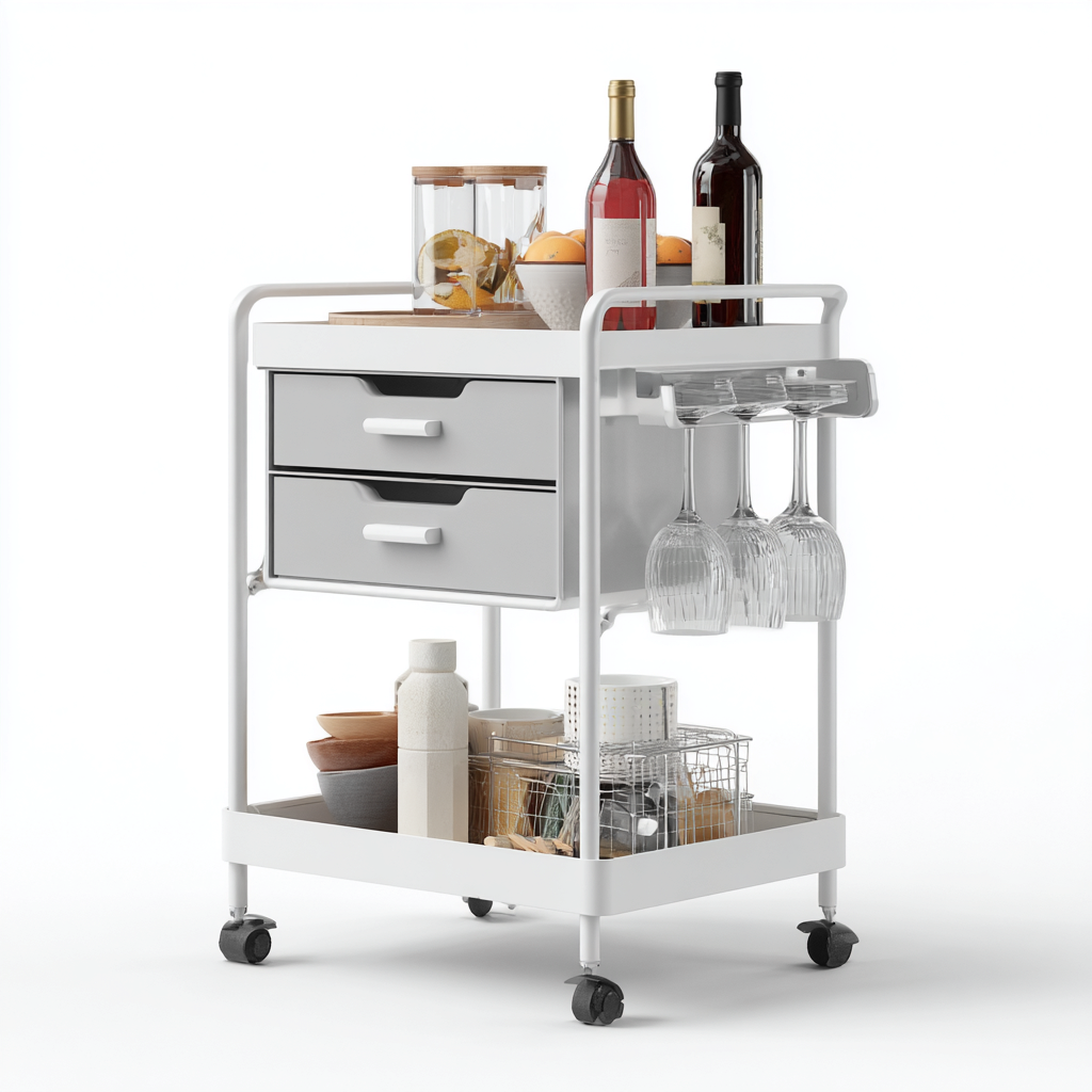 Carrello da cucina metallo con cassetti 58x40x86 cm - bianco - design moderno adatto alla cucina-villaovae
