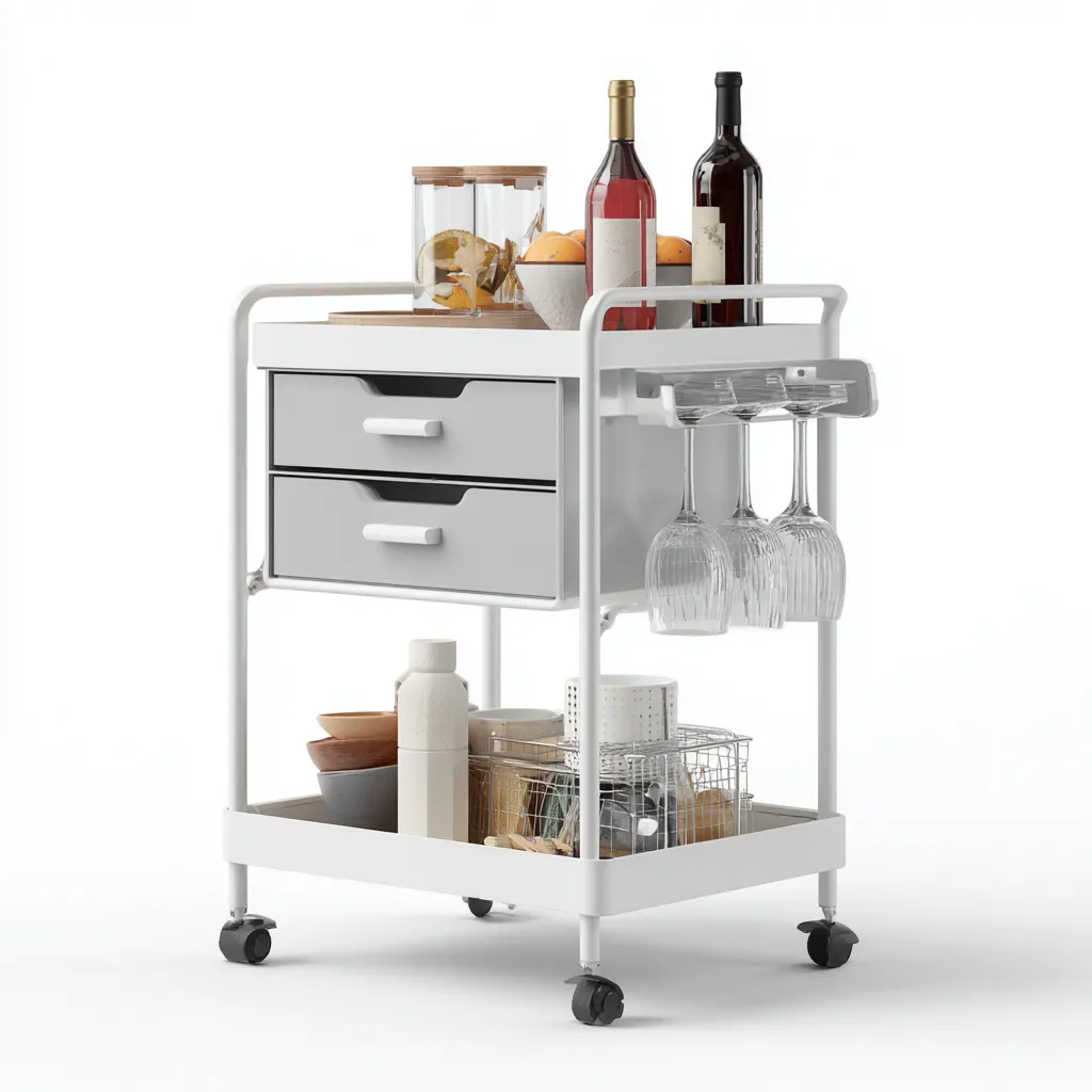 Carrello da cucina metallo con cassetti 58x40x86 cm - bianco - design moderno adatto alla cucina-villaovae