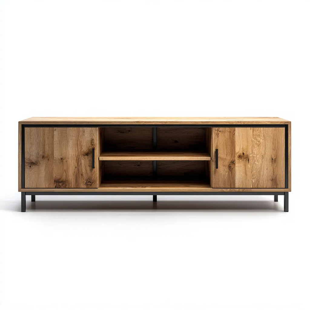 Mobile TV in legno massello e metallo 160x40x55 cm - naturale - design industriale - per soggiorno-villaovae