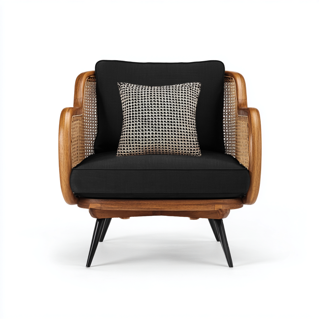 Poltrona da giardino rattan - legno - tessuto 80x78x85 cm - nero - design moderno per esterni-villaovae