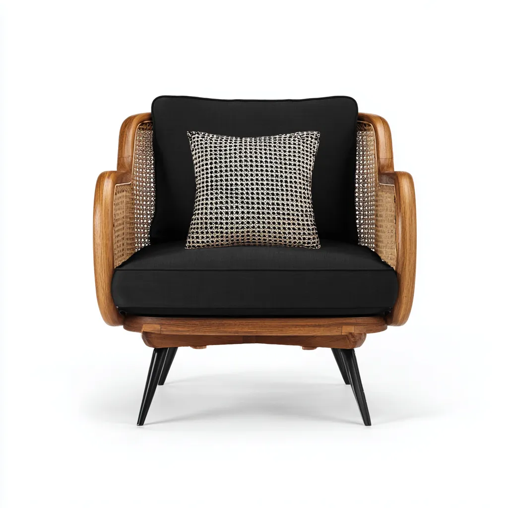 Poltrona da giardino rattan - legno - tessuto 80x78x85 cm - nero - design moderno per esterni-villaovae