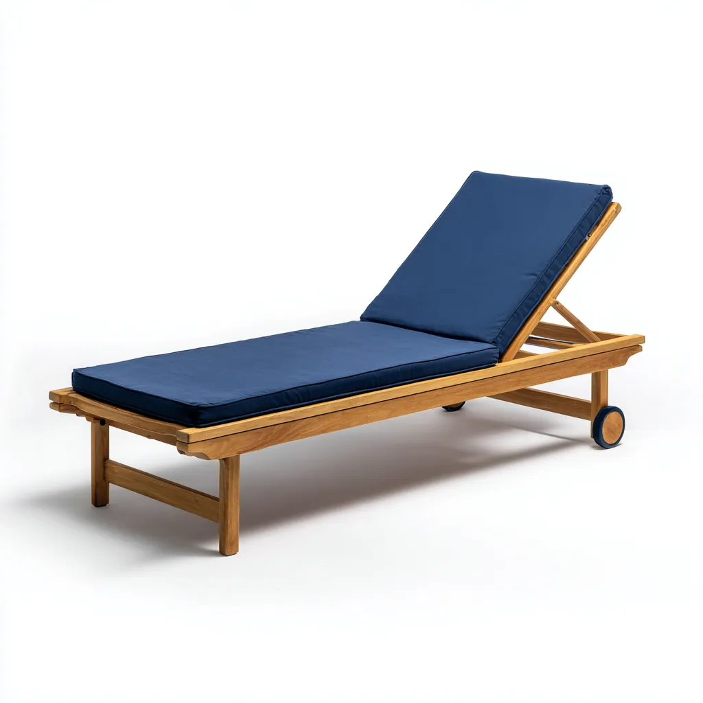 Lettino da sole in legno con cuscino 200x68x42 cm - legno naturale - blu - design moderno - adatto per uso esterno-villaovae