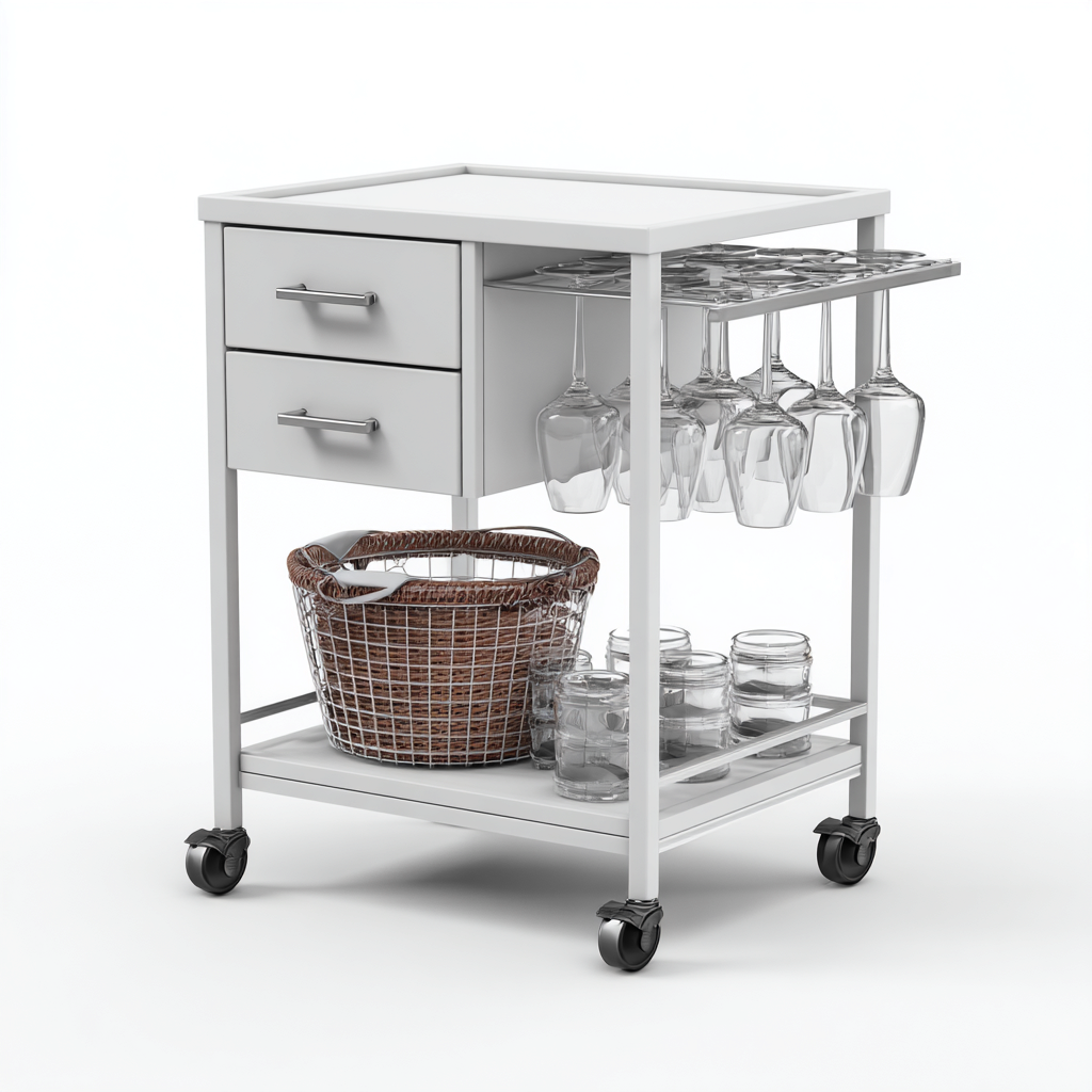 Carrello da cucina metallo con portabicchieri 57x39x84 cm - bianco - design moderno adatto alla cucina-villaovae