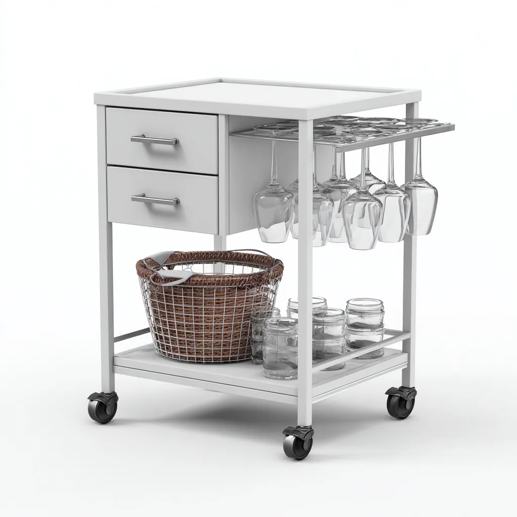 Carrello da cucina metallo con portabicchieri 57x39x84 cm - bianco - design moderno adatto alla cucina-villaovae
