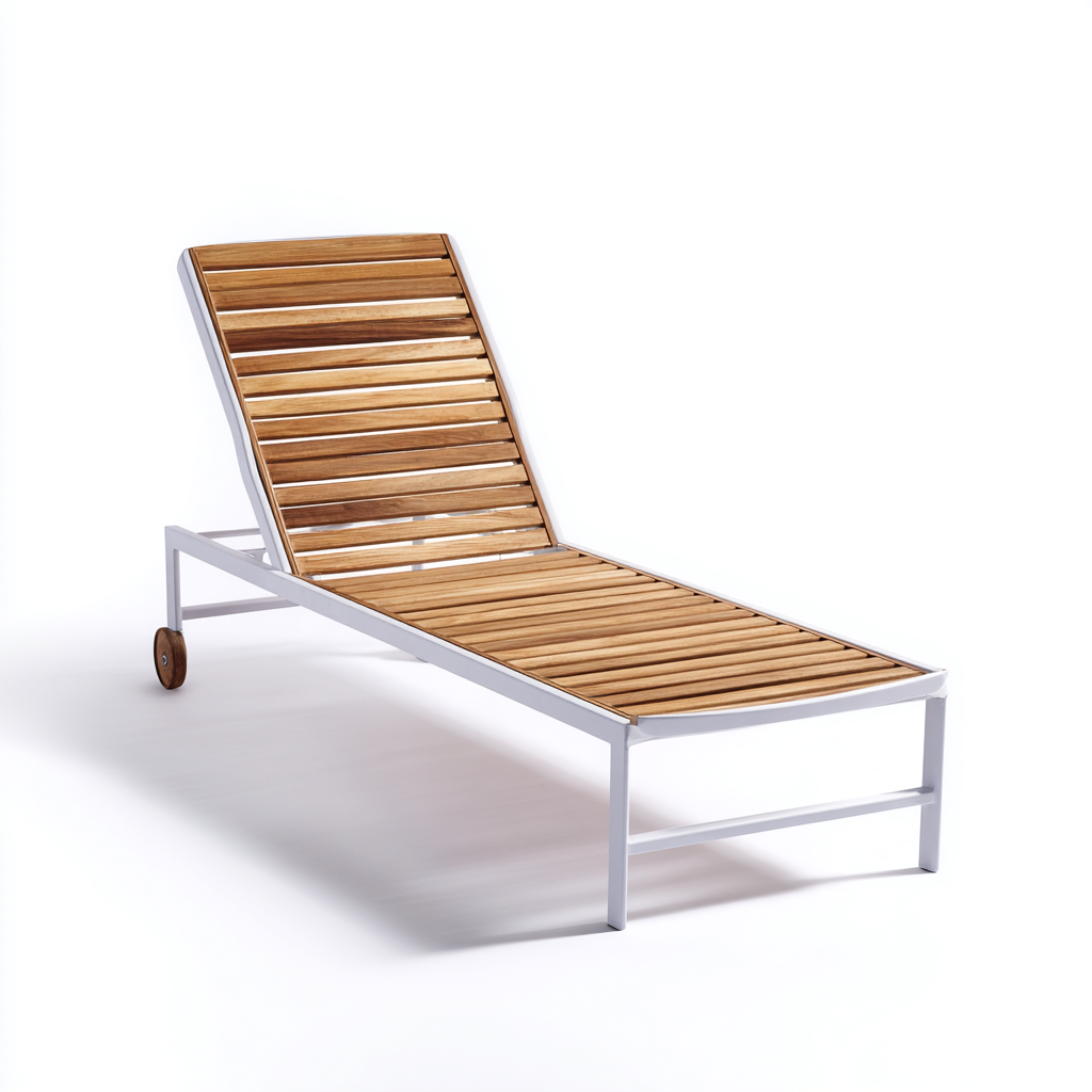 Lettino da sole in legno e metallo 198x66x40 cm - legno naturale - metallo - design moderno - adatto per uso esterno-villaovae