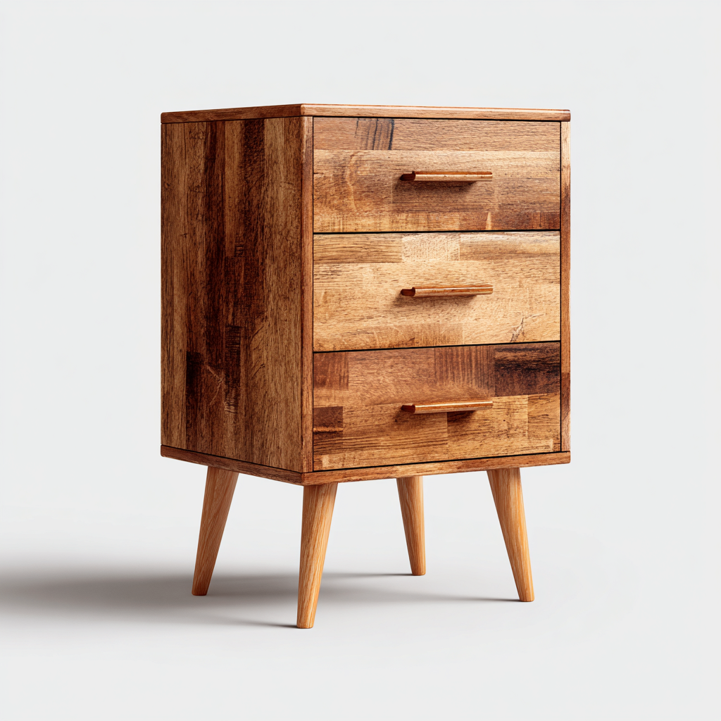 Comodino in legno massello rovere 40x32x70 cm - colore rovere - per camera da letto - design nordico-villaovae