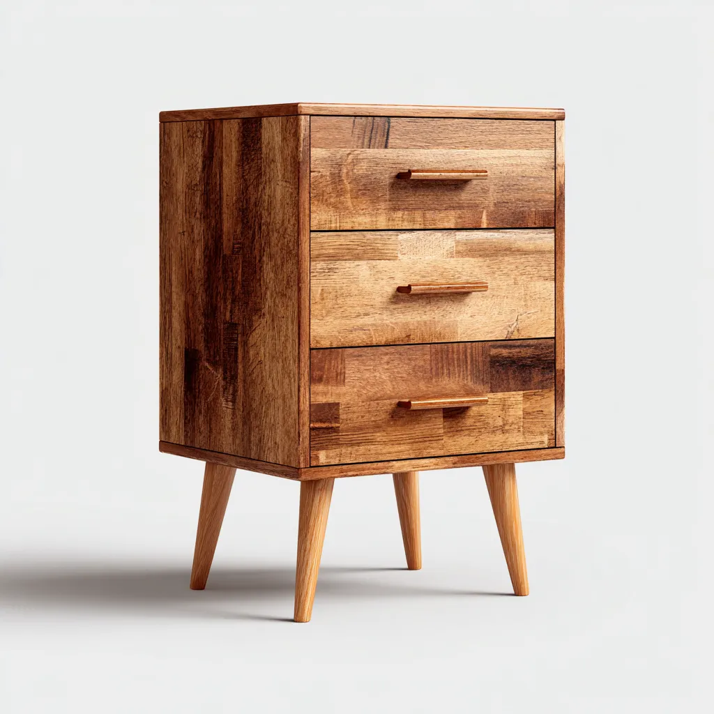 Comodino in legno massello rovere 40x32x70 cm - colore rovere - per camera da letto - design nordico-villaovae