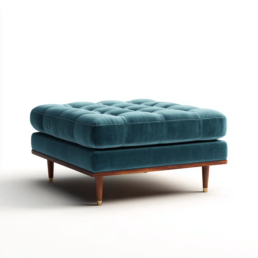 Pouf velluto trapuntato 78x78x48 cm - blu petrolio - legno - design moderno per soggiorno-villaovae