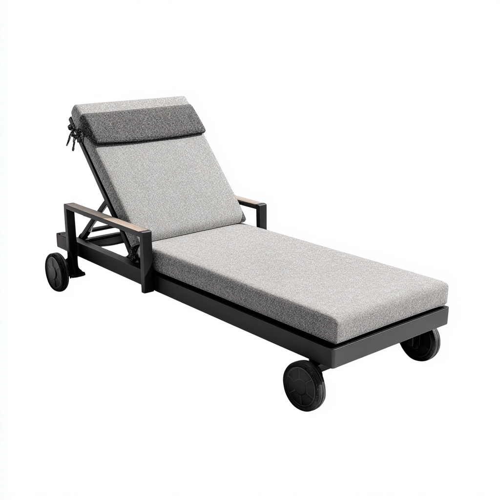 Lettino da sole in metallo con cuscino 198x72x42 cm - nero - grigio - design moderno - adatto per uso esterno-villaovae