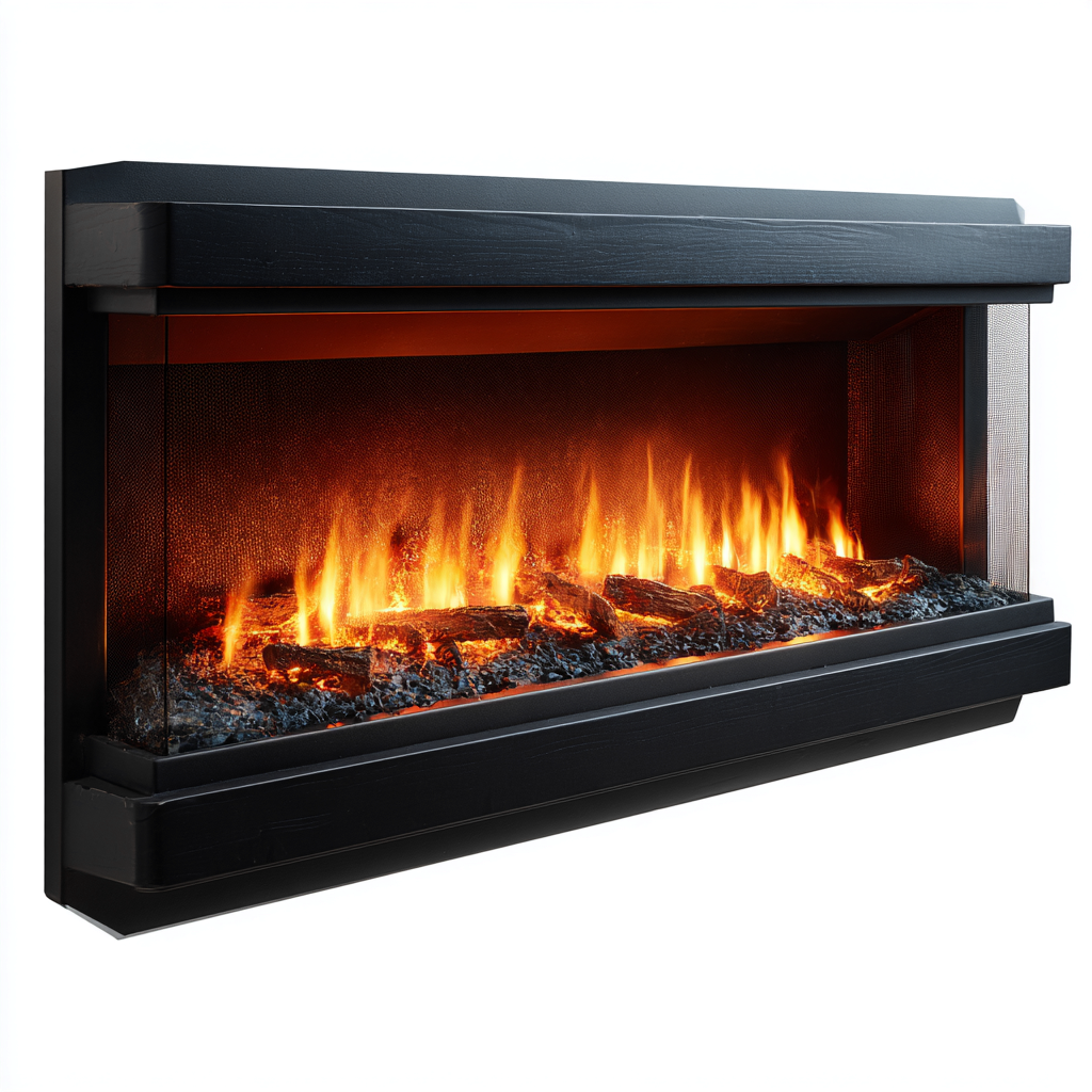 Camino elettrico da parete in metallo con effetto fiamma 128x14x48 cm - nero - design moderno - adatto per il soggiorno-villaovae