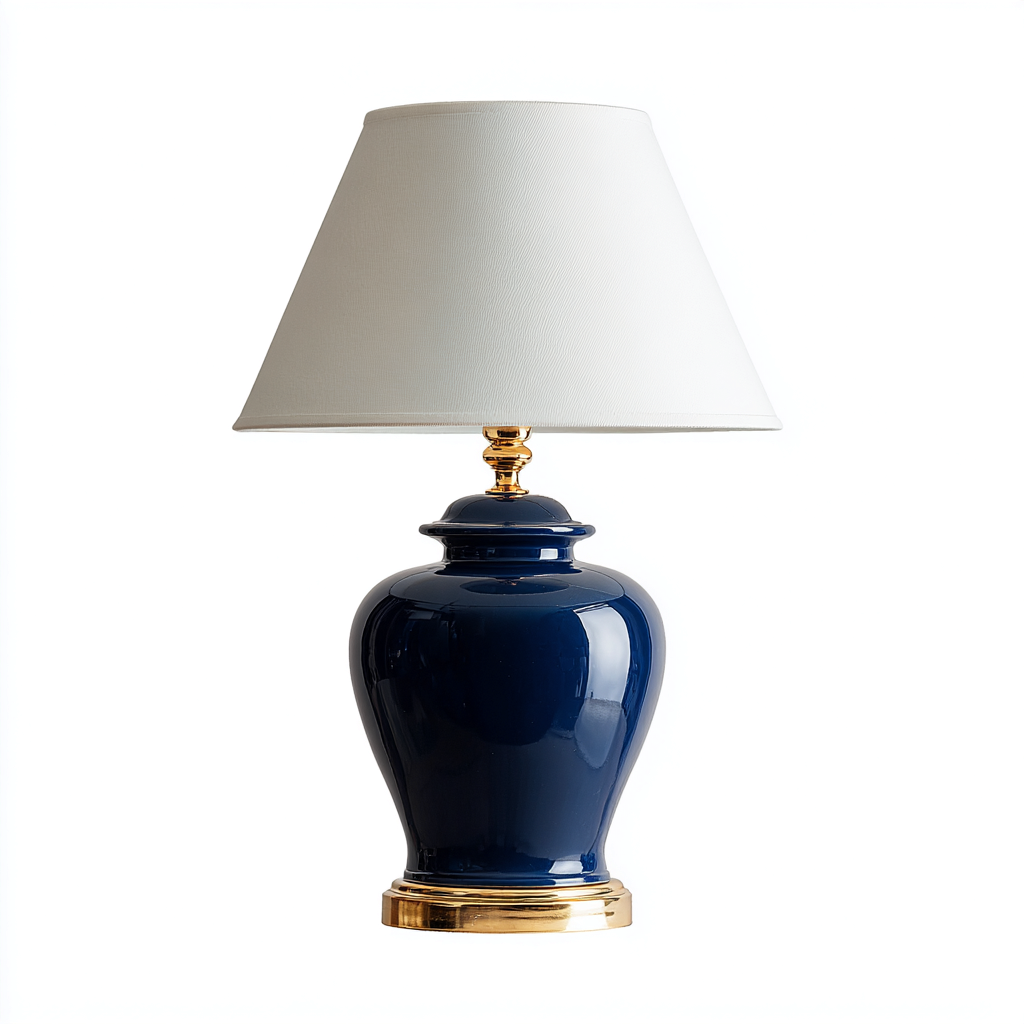 Lampada da tavolo - ceramica - tessuto - metallo - 32x32x52 cm - bianco - blu - oro - design classico - adatta per soggiorno - camera da letto-villaovae