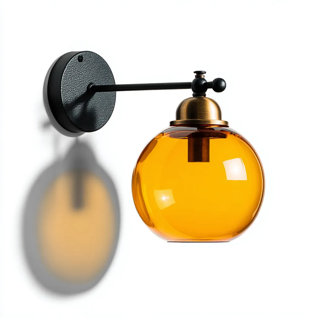 Applique in metallo e vetro 20x20x26 cm - ambra - nero - ottone antico - per interni - design industriale vintage-villaovae