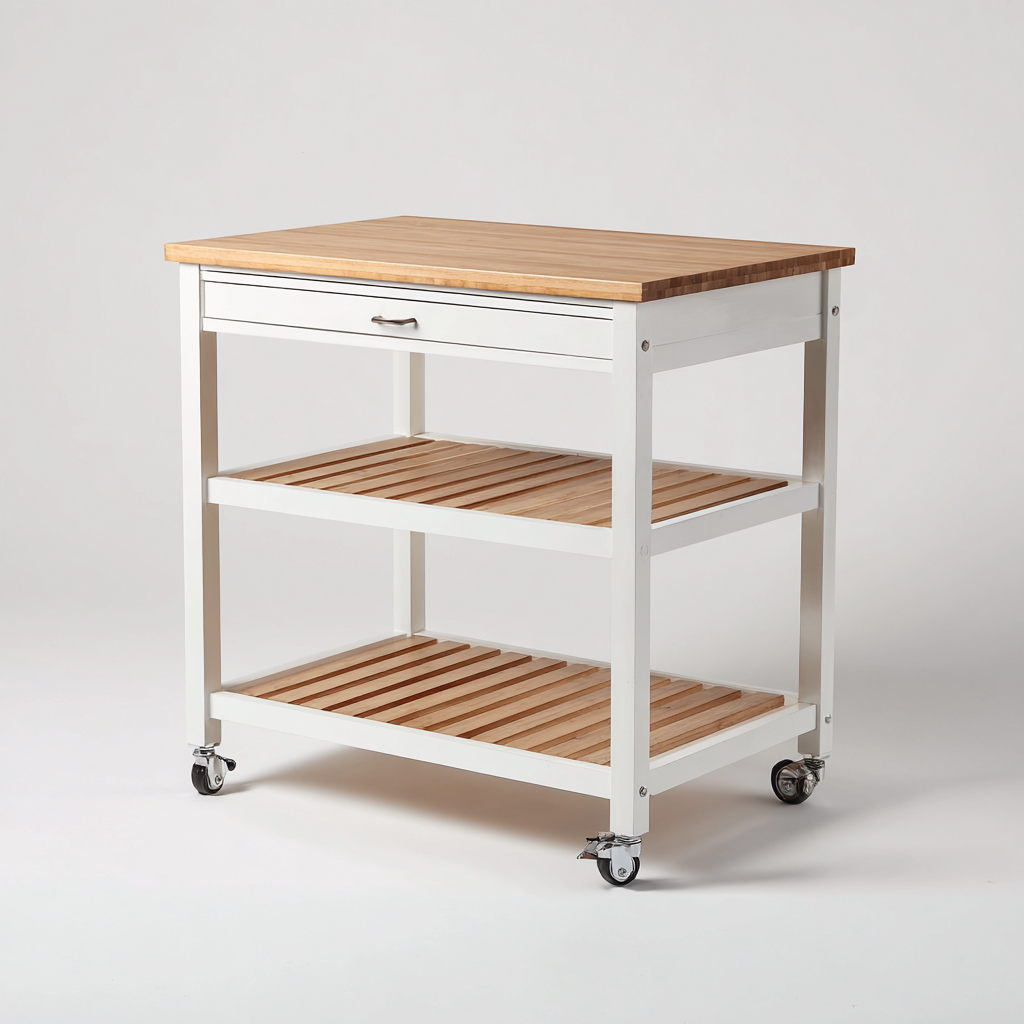 Carrello da cucina legno metallo 90x52x94 cm - bianco - legno naturale - design moderno adatto alla cucina-villaovae