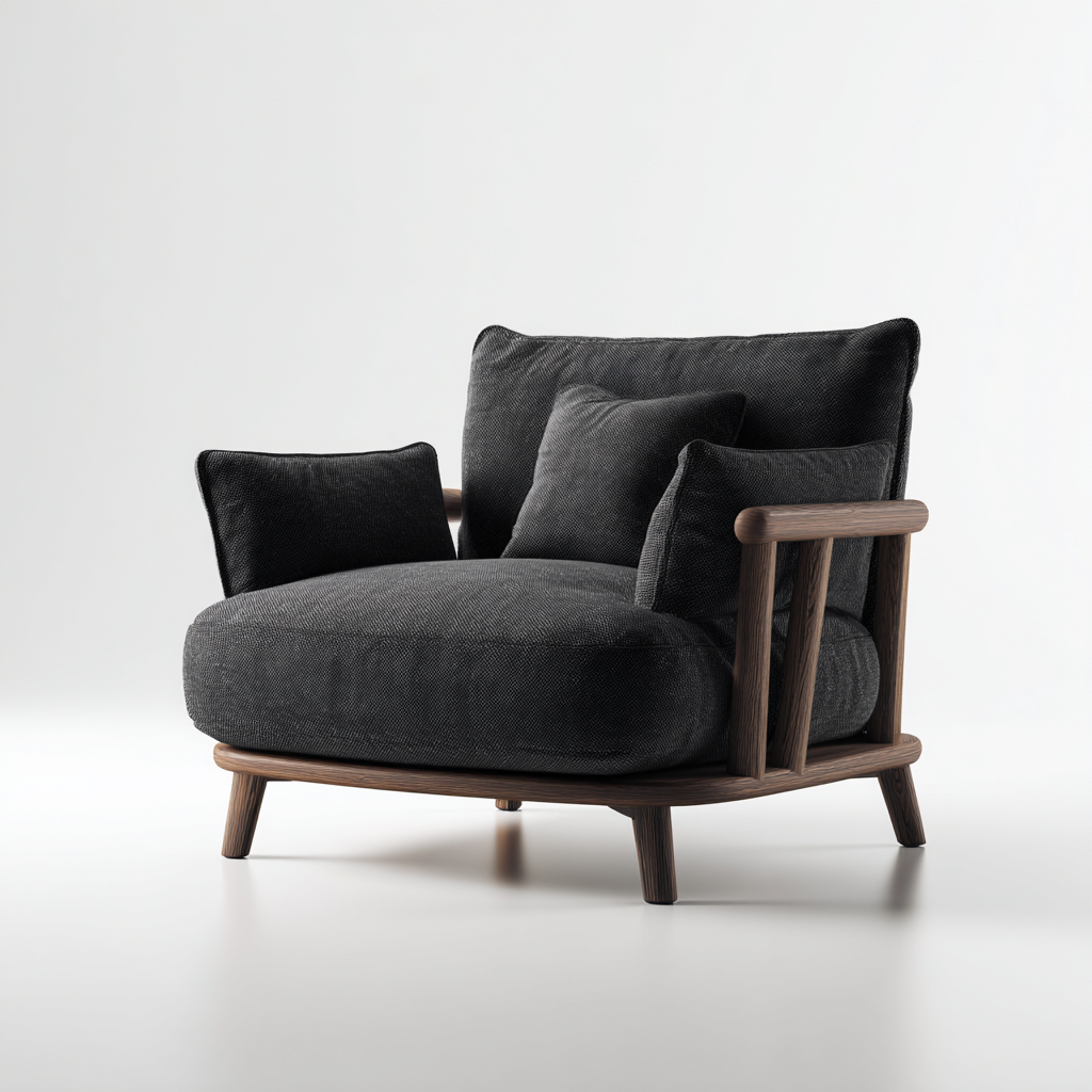 Poltrona da giardino legno - tessuto 90x85x82 cm - nero - design moderno per esterni-villaovae