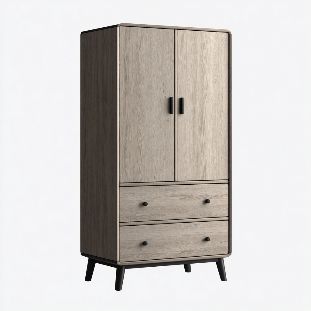 Armadio legno - metallo 108x55x180 cm - grigio - naturale - design moderno per camera da letto-villaovae