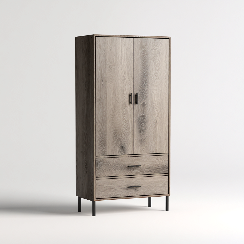 Armadio legno - metallo 94x55x176 cm - grigio - naturale - design moderno per camera da letto-villaovae