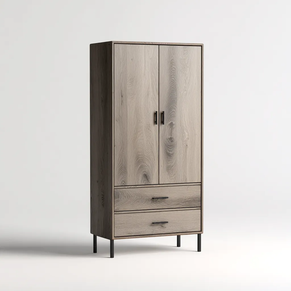 Armadio legno - metallo 94x55x176 cm - grigio - naturale - design moderno per camera da letto-villaovae