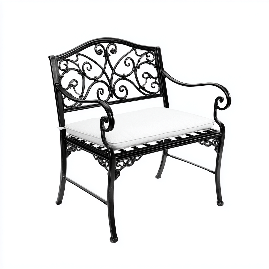 Panca da giardino in metallo 108x58x90 cm - nero - bianco - seduta con cuscino - design decorativo - adatta per arredare il giardino-villaovae