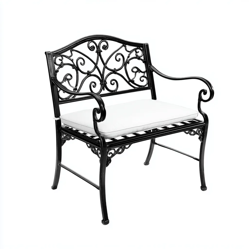 Panca da giardino in metallo 108x58x90 cm - nero - bianco - seduta con cuscino - design decorativo - adatta per arredare il giardino-villaovae