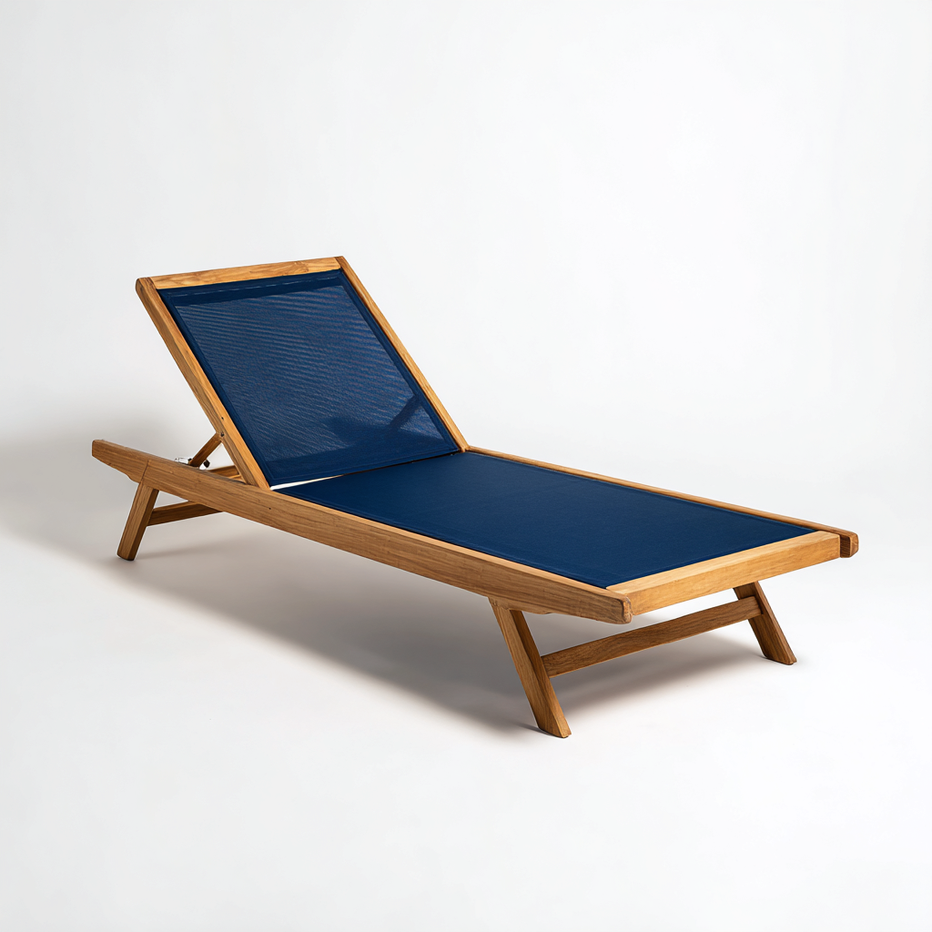 Lettino da sole in legno con tessuto 198x65x38 cm - legno naturale - blu - design moderno - adatto per uso esterno-villaovae