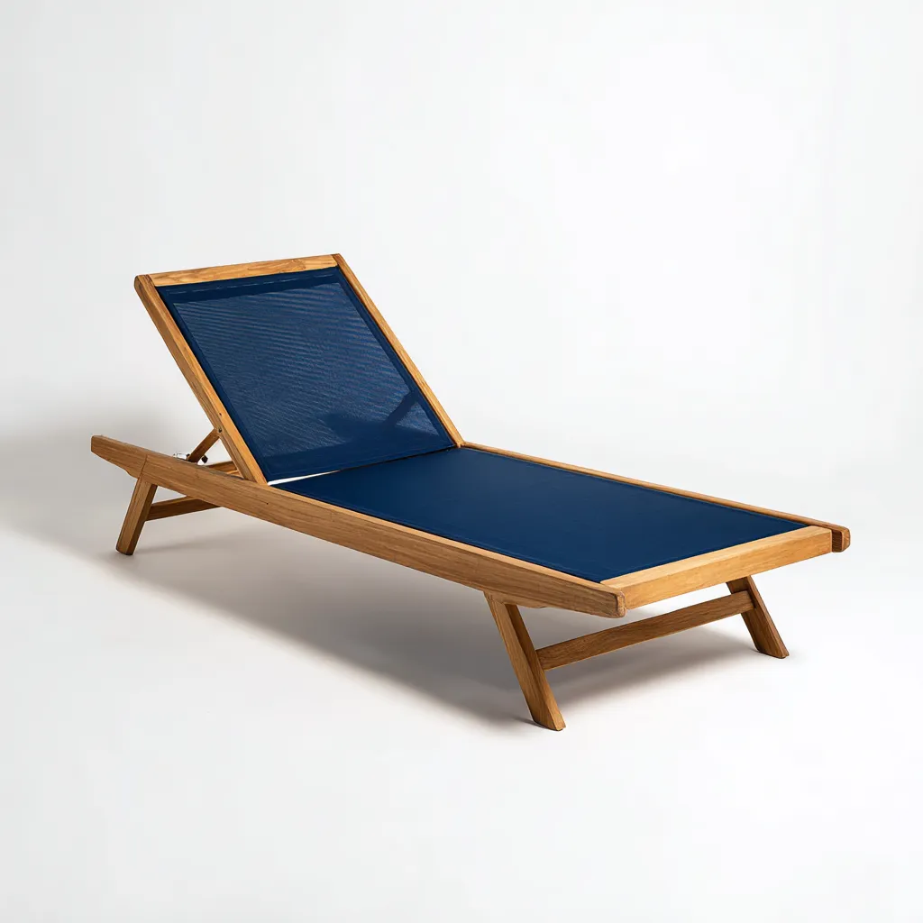 Lettino da sole in legno con tessuto 198x65x38 cm - legno naturale - blu - design moderno - adatto per uso esterno-villaovae