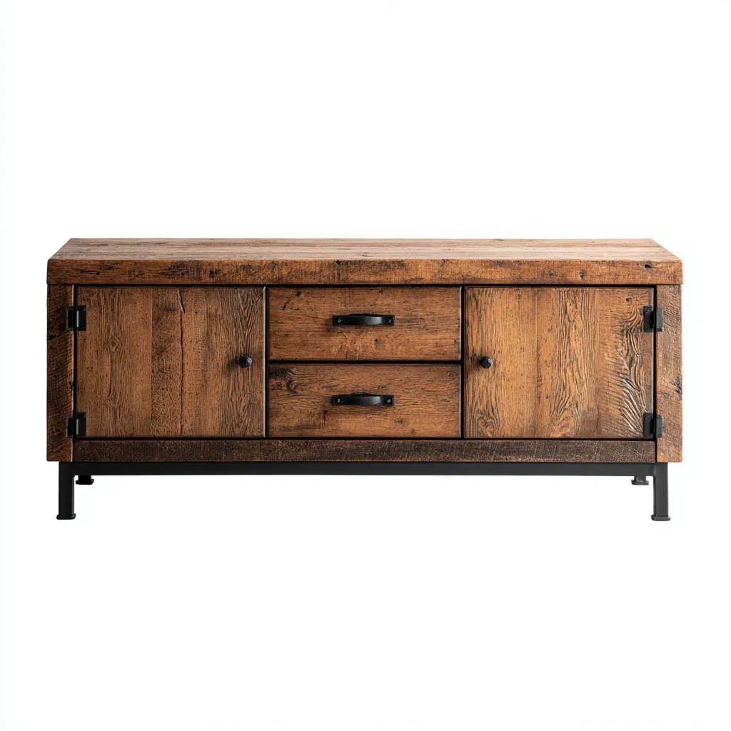 Mobile TV in legno massello 150x40x60 cm - marrone - design industriale - per soggiorno-villaovae