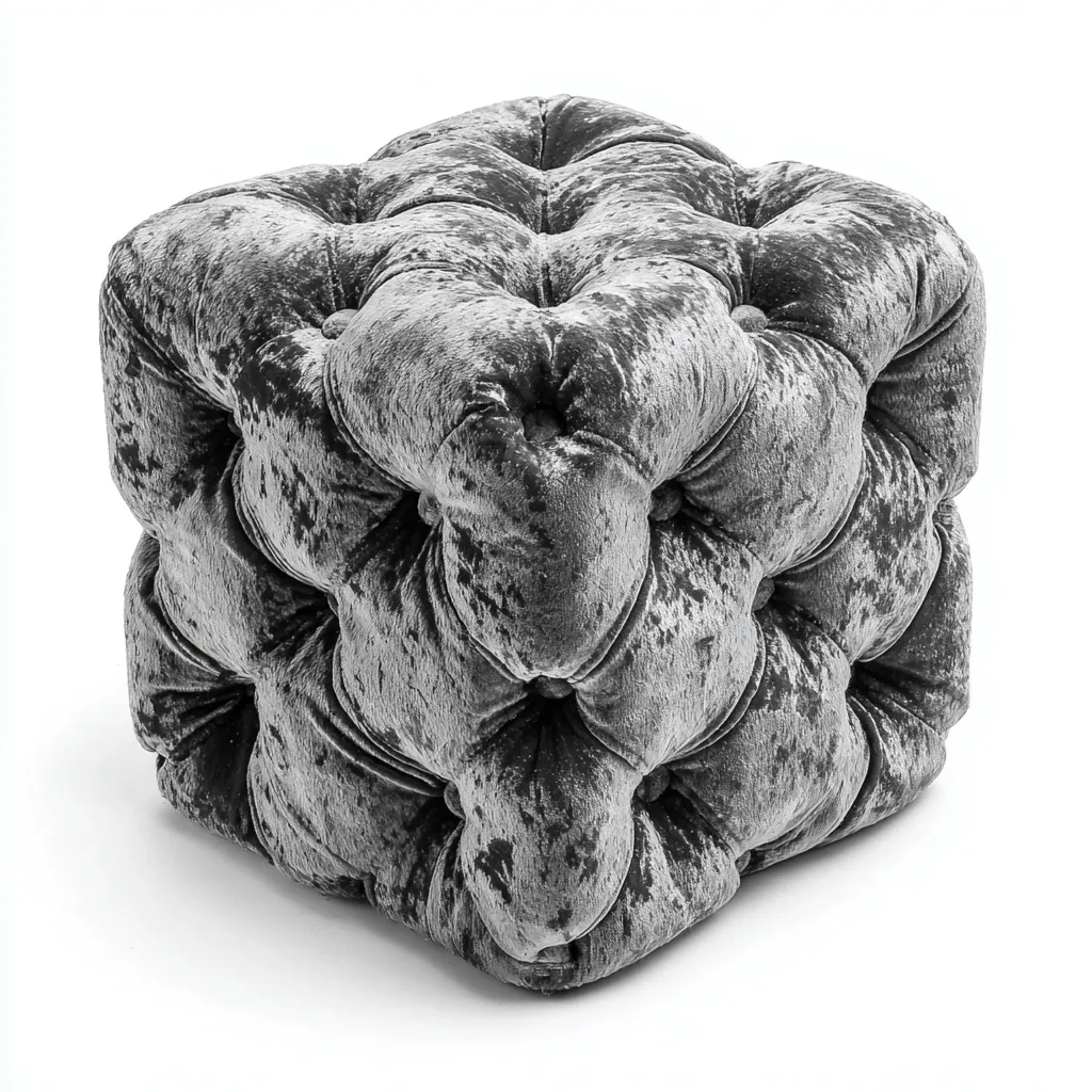 Pouf in velluto trapuntato 45x45x45 cm - grigio scuro - design elegante adatto al soggiorno-villaovae
