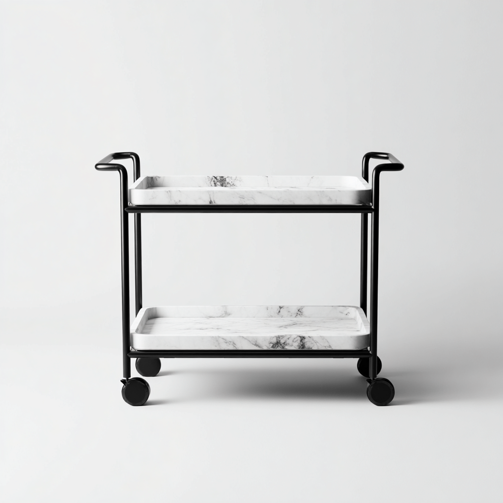 Carrello da cucina metallo marmo 64x42x86 cm - nero - bianco - design moderno adatto alla cucina-villaovae