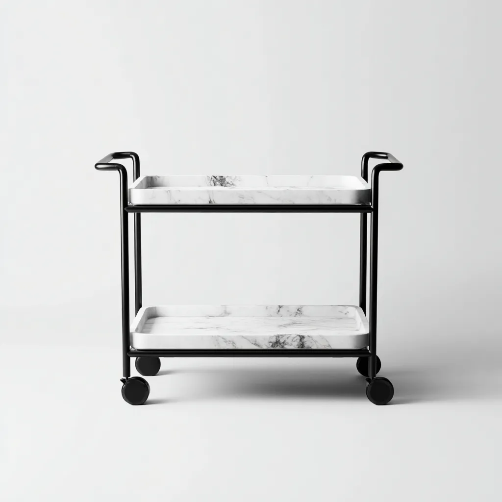 Carrello da cucina metallo marmo 64x42x86 cm - nero - bianco - design moderno adatto alla cucina-villaovae