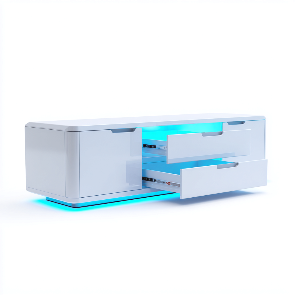 Mobile TV in MDF laccato 150x40x45 cm - bianco - con illuminazione LED - design moderno - per soggiorno-villaovae