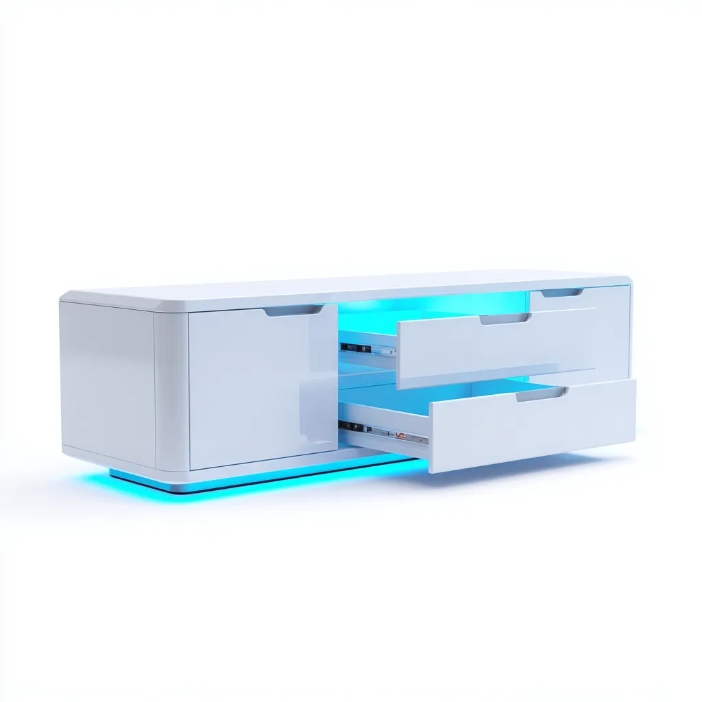 Mobile TV in MDF laccato 150x40x45 cm - bianco - con illuminazione LED - design moderno - per soggiorno-villaovae