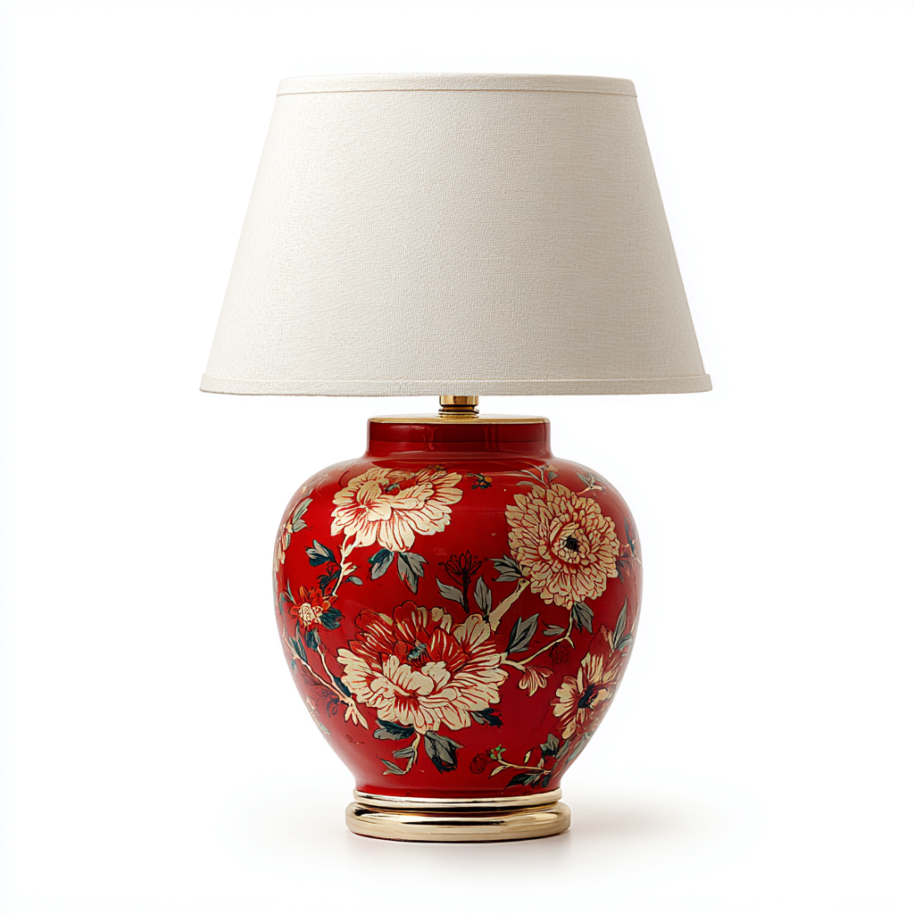 Lampada da tavolo - ceramica - tessuto - metallo - 32x32x52 cm - bianco - rosso - oro - design classico - adatta per soggiorno - camera da letto-villaovae