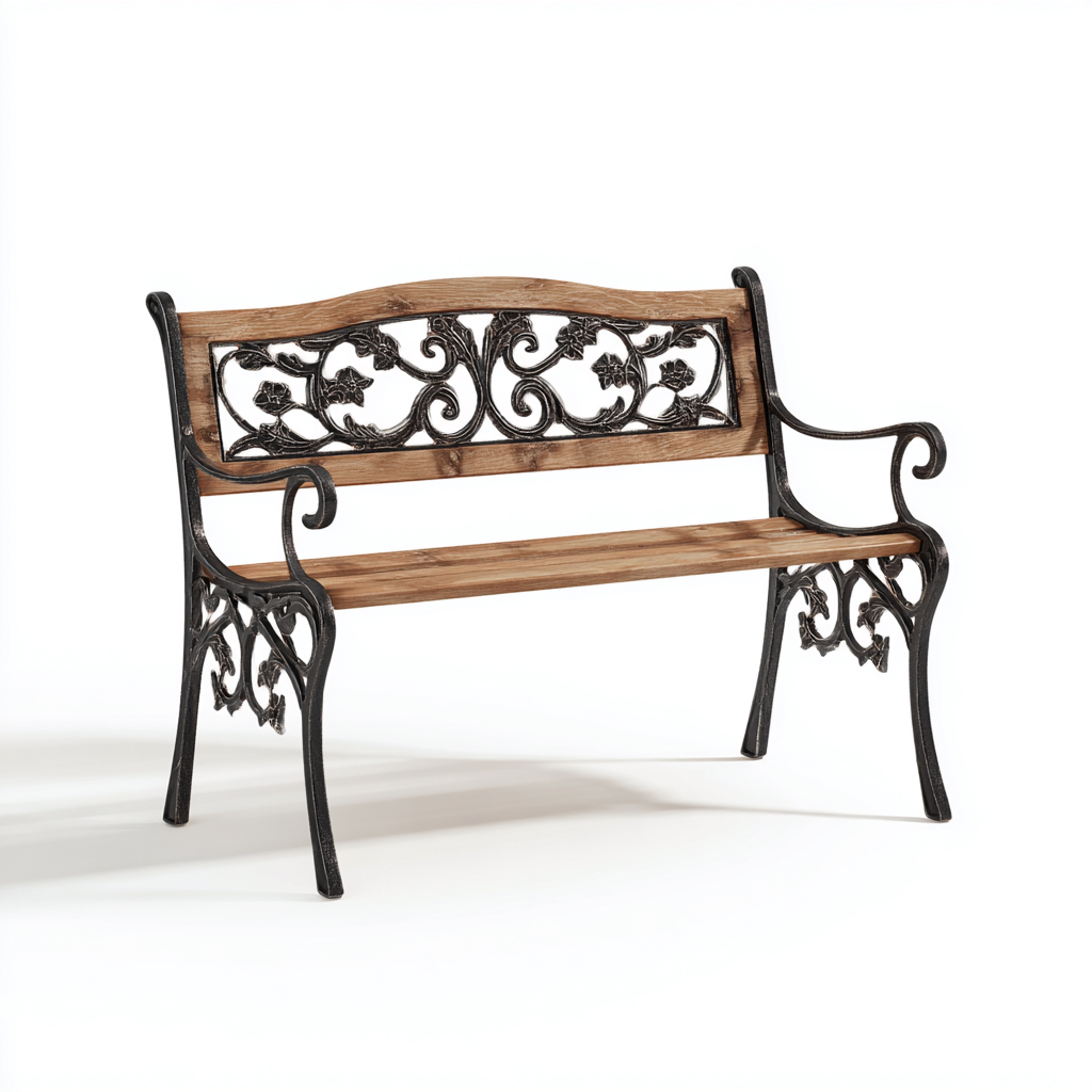 Panca da giardino in metallo e legno 124x57x90 cm - nero - marrone - design decorativo - adatta al giardino-villaovae