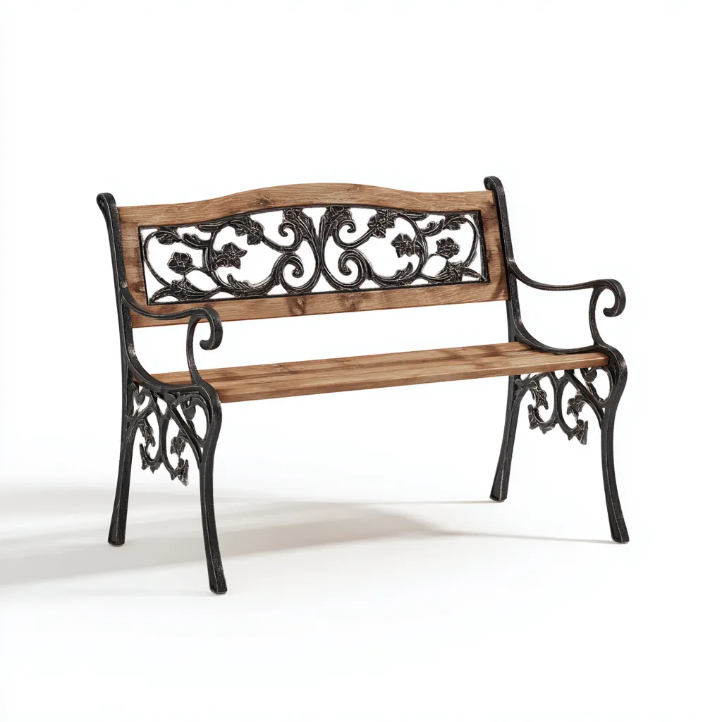 Panca da giardino in metallo e legno 124x57x90 cm - nero - marrone - design decorativo - adatta al giardino-villaovae