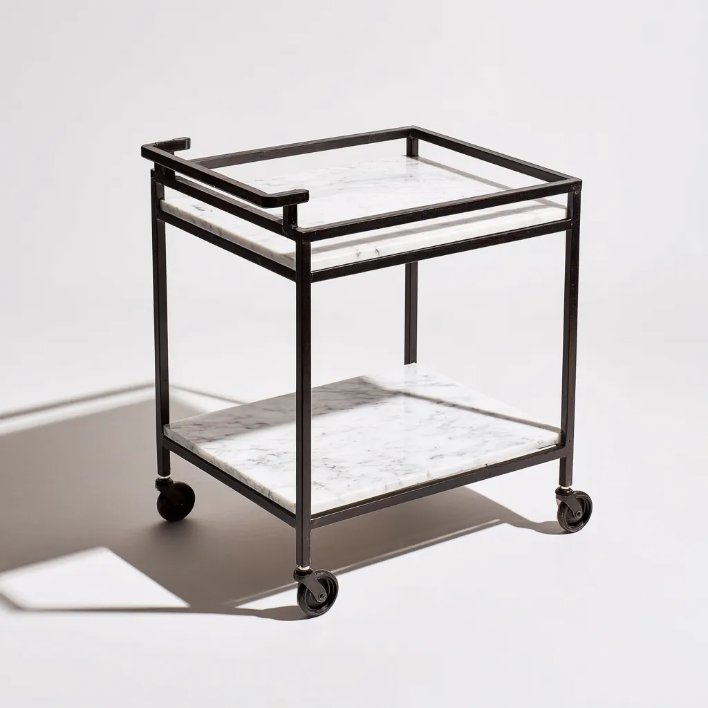 Carrello da cucina metallo marmo 62x40x87 cm - nero - bianco - design moderno adatto alla cucina-villaovae