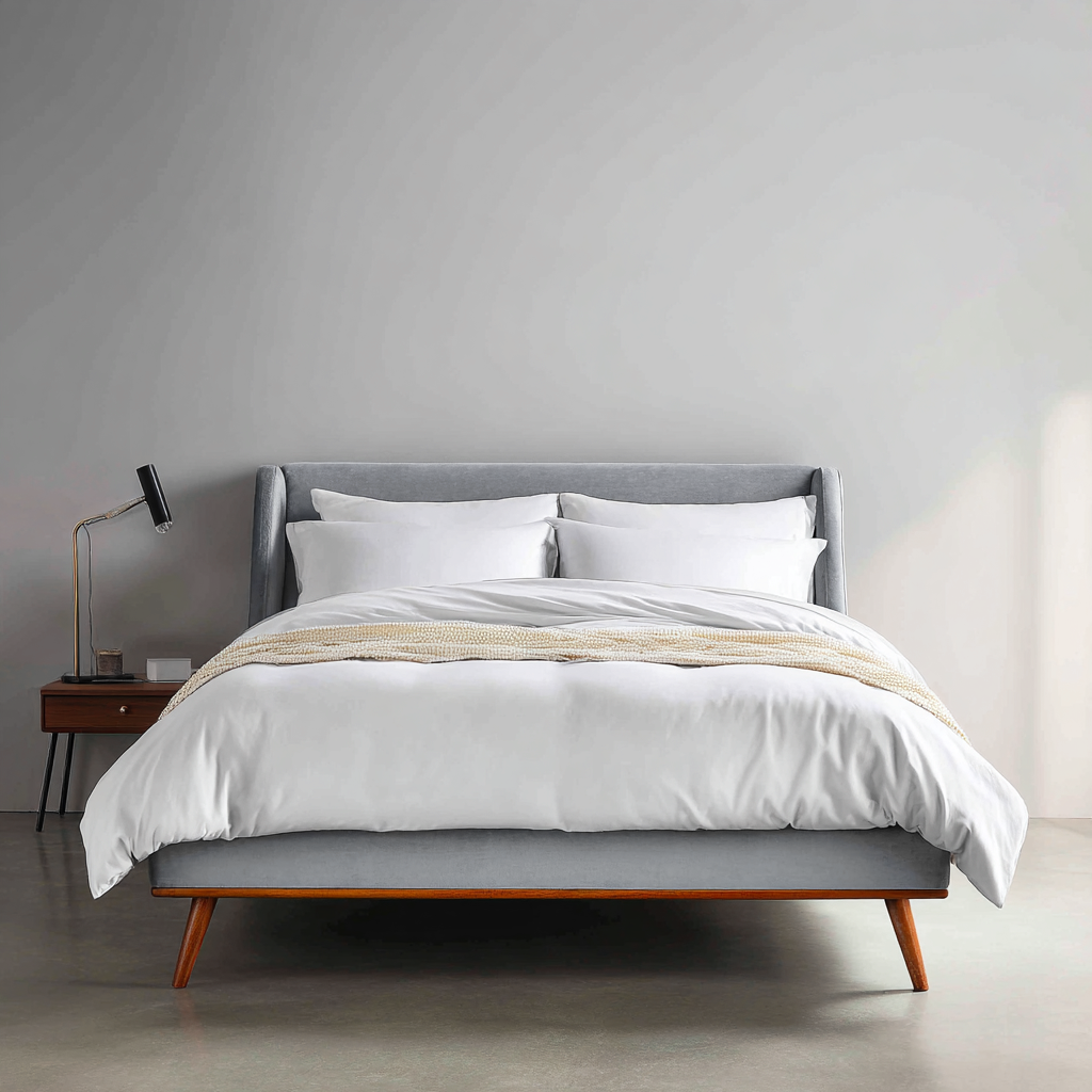 Letto matrimoniale tessuto e legno 200x160x95 cm - grigio - legno naturale - design moderno per camera da letto-villaovae